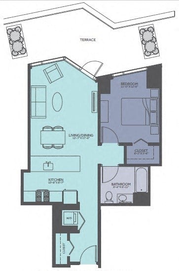 1 Bedroom 07-Tower/Terrace Floorplan Image
